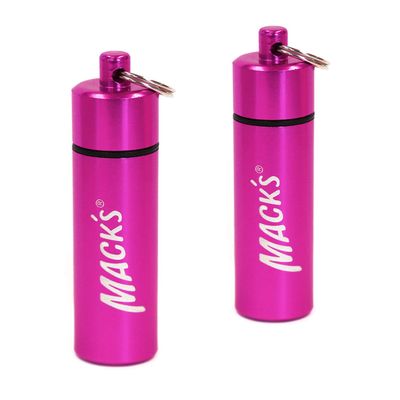 Mack's Keychain Carrying Case, Aluminum, Waterproof Ear Plugs Holder 2 Pack (Pink)
