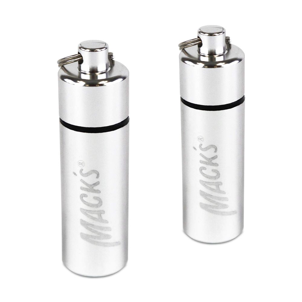 Macks Keychain Carrying Case, Aluminum, Waterproof Ear Plugs Holder  2 Pack (Silver)