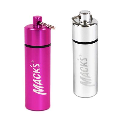 Mack's Keychain Carrying Case, Aluminum, Waterproof Ear Plugs Holder 2 Pack (Silver and Pink)