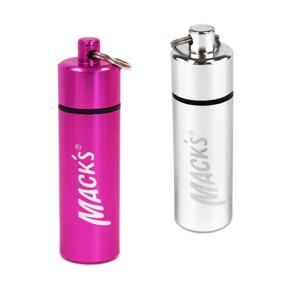 Mack's Keychain Carrying Case, Aluminum, Waterproof Ear Plugs Holder  2 Pack (Silver and Pink)