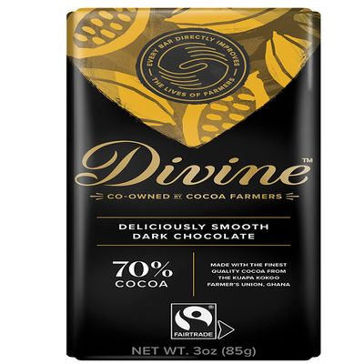 Divine Chocolate Bars - 70% Dark Chocolate - Made with Fairtrade Cocoa, Natural Ingredients, No Artificial Flavors | 3oz. Bars (12 Pack)