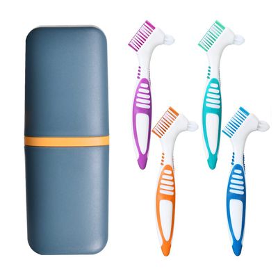 4Pcs Denture Brushes with Carrying Case, Hard Double Sided Denture Cleaning Brush Heads for False Teeth Cleaning