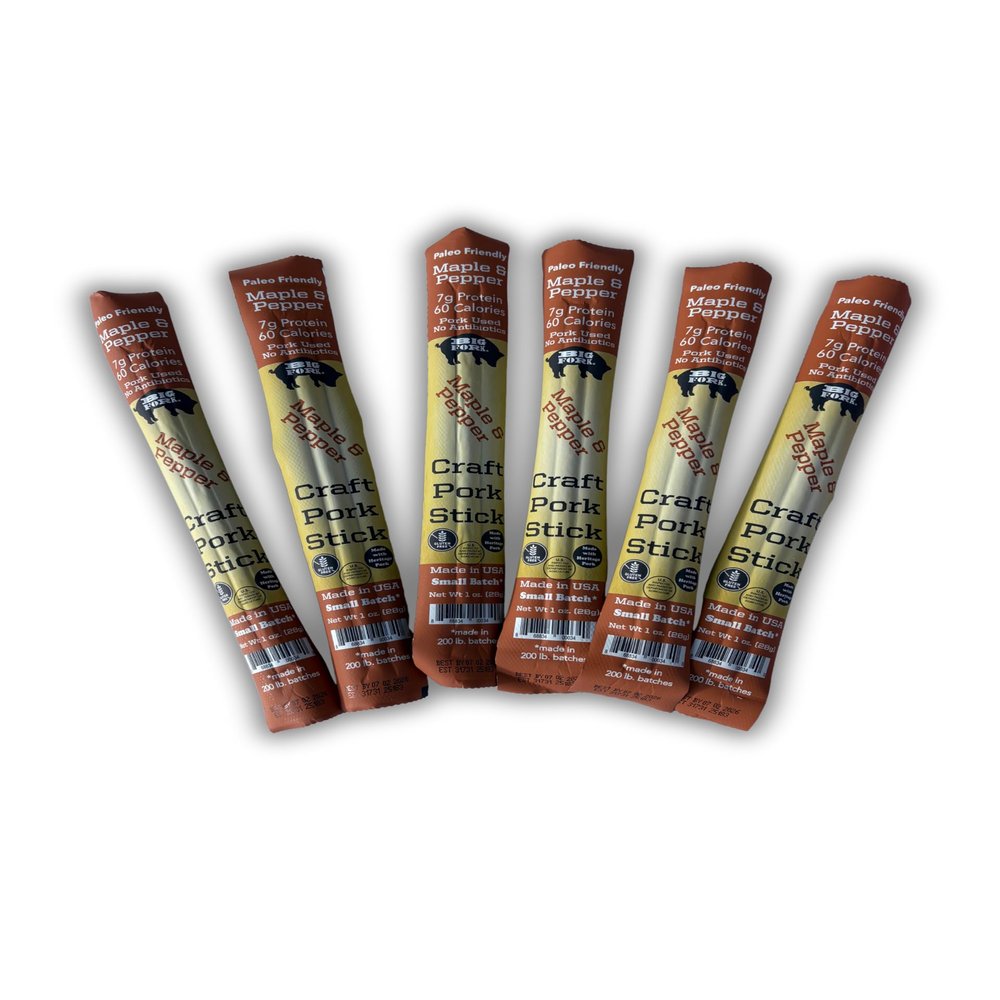 Big Fork Maple & Pepper Pork Snack Sticks  Small-Batch, Hickory-Smoked Meat Sticks | 100% Berkshire Pork with Real Maple & Black Pepper | Keto, Paleo, Gluten-Free, High-Protein Snack | 6 Count (1 oz Each)