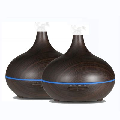 2 Units EcoGecko Dark Wood Grain Look Essential Oil Diffuser,Ultrasonic Diffusing Cool Mist Humidifier with Timer for Office Home Bedroom Baby Room Study Yoga Spa, with Timer and 7 Color Night Light