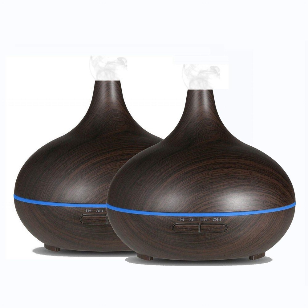 2 Units EcoGecko Dark Wood Grain Look Essential Oil Diffuser,Ultrasonic Diffusing Cool Mist Humidifier with Timer for Office Home Bedroom Baby Room Study Yoga Spa, with Timer and 7 Color Night Light