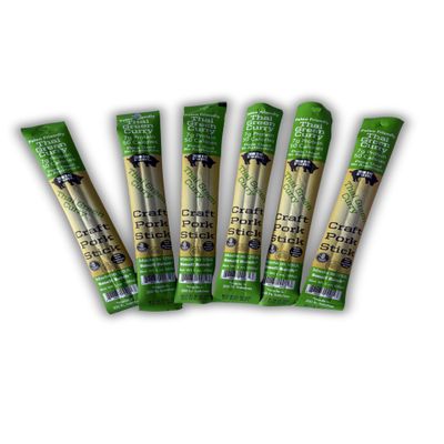 Big Fork Thai Green Curry Pork Snack Sticks  Small-Batch, Hickory-Smoked Meat Sticks | 100% Berkshire Pork with Real Thai Spices | Keto, Paleo, Gluten-Free, High-Protein Snack | 6 Count (1 oz Each)