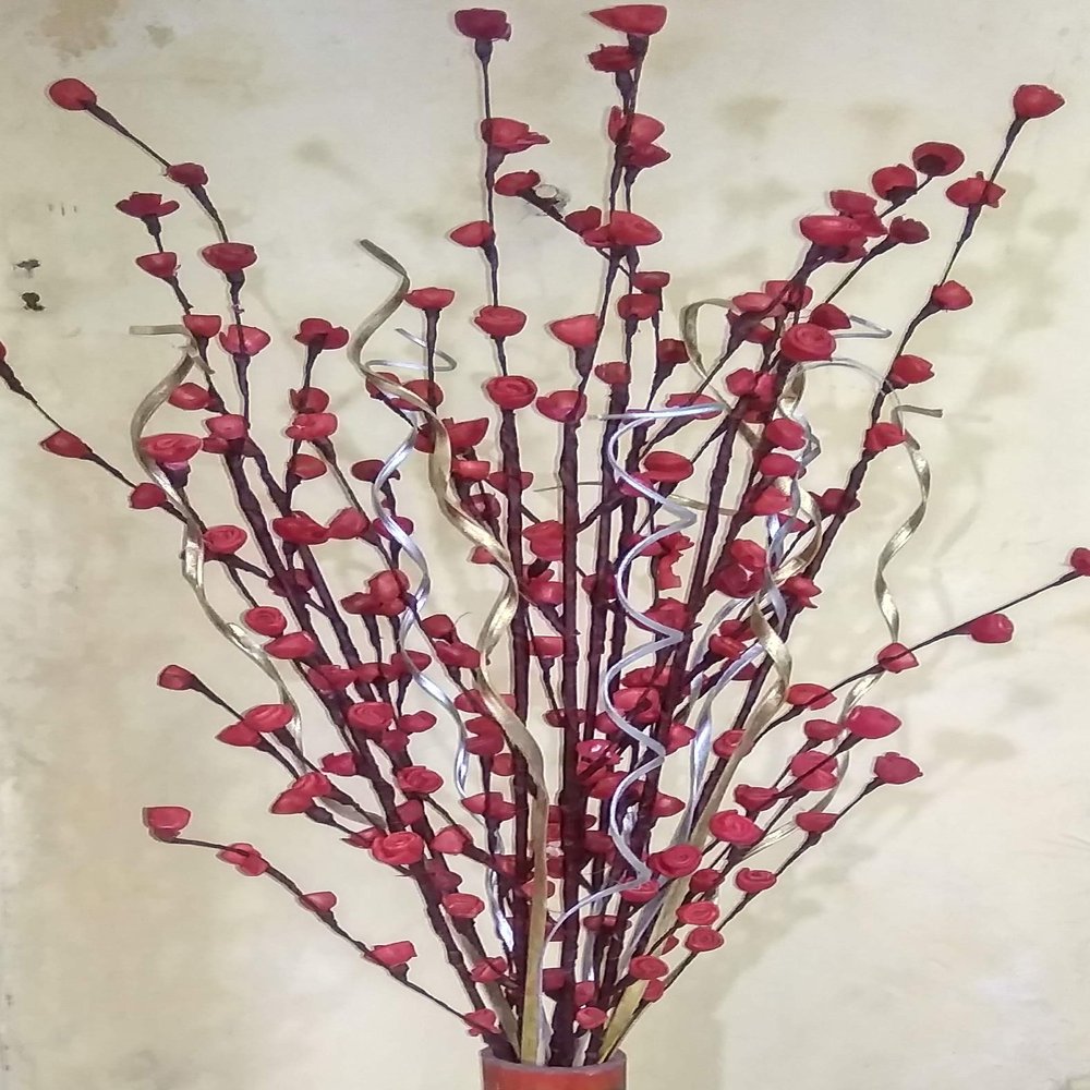 Bunch of Handmade Solapit Flowers and Dry Palm Leaves Filler, 60cm Bunch