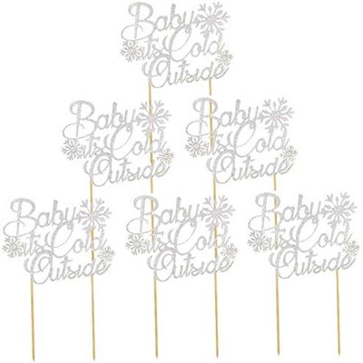 12pcs Baby It's Cold Outside Cake Toppers Glitter Cupcake Picks for Xmas Birthday Decoration