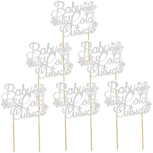12pcs Baby It's Cold Outside Cake Toppers Glitter Cupcake Picks for Xmas Birthday Decoration