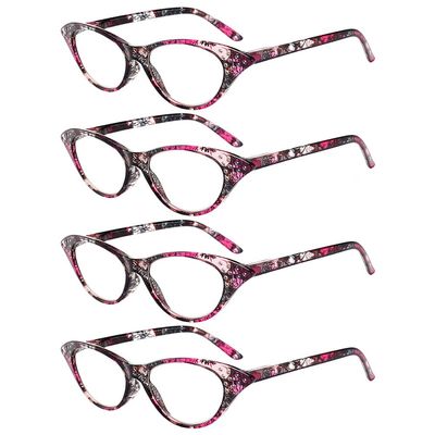 OWN4B Reading Glasses 4 Pack, Cat Eye Rhinestones Vintage Fashion Designer (4 Pack Red, 1.0)