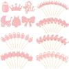 48 Pieces Baby Shower Cupcake Toppers for Girls Glitter Pink Baby Girl Food Picks Baby Shower Toothpicks for Girls Birthday Cake Decorations Party Favors Supplies view 1