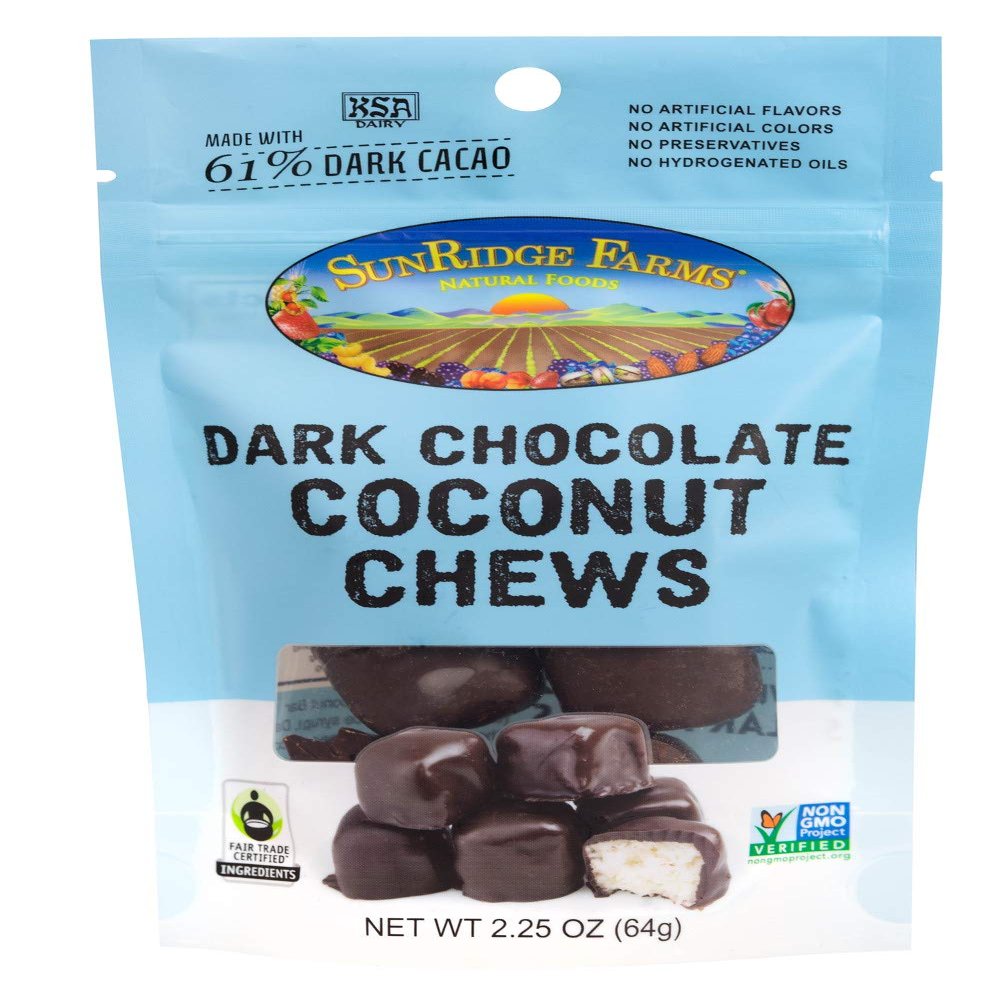 Sunridge Farms Cocoa Fair Trade Dark Chocolate Coconut Chews, Non-GMO, 2.25 Ounce (Pack of 8)