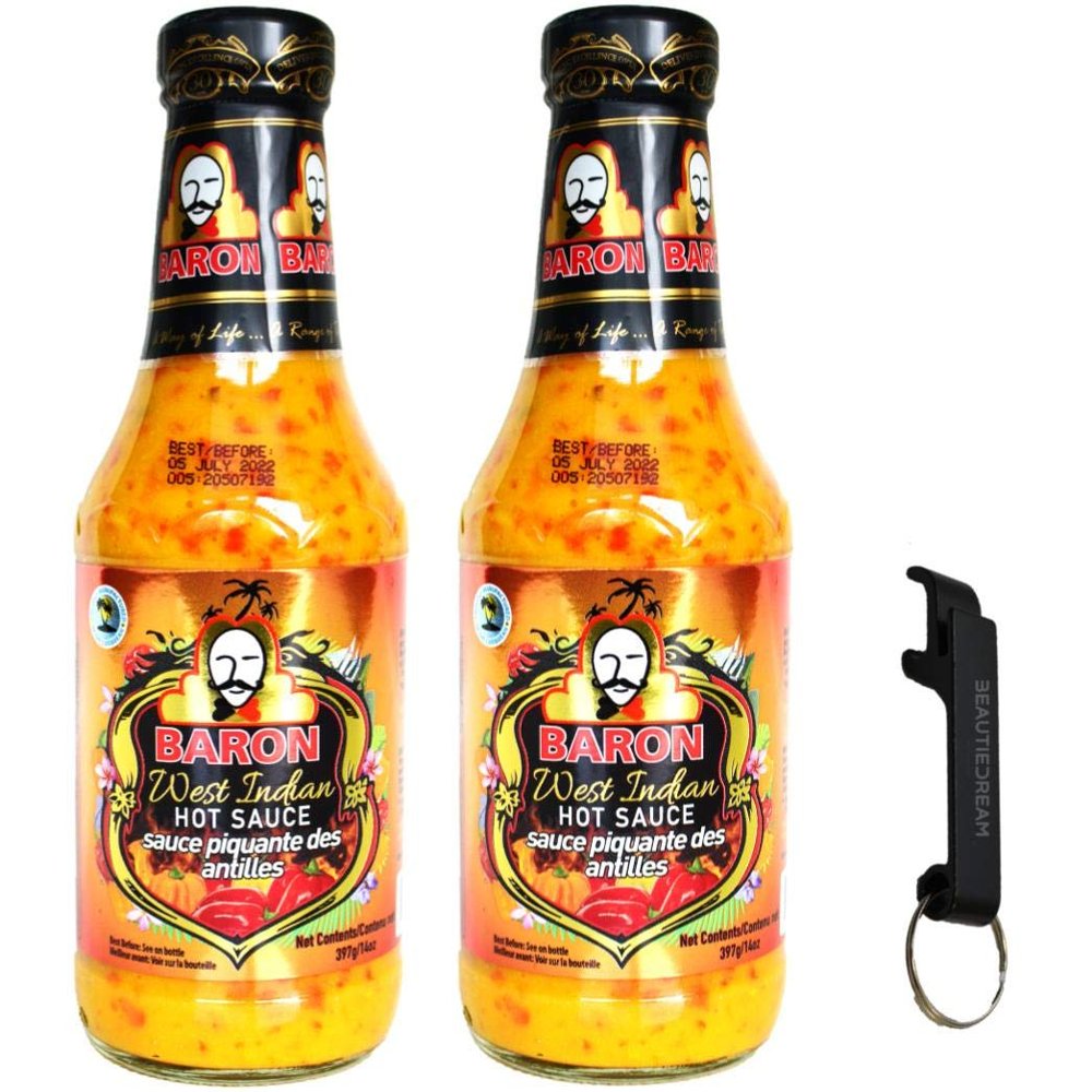 Baron West Indian Hot Sauce 14oz (397 g) 2-Pack  Product of St. Lucia  Curated & Packaged by ODatzGood
