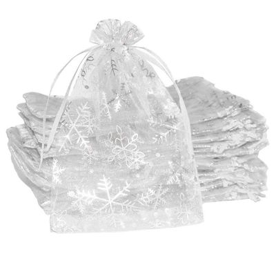 100Pcs/Pack Snowflake Jewelry Packing Drawable Christmas Organza Bag Wedding Gift Bags Pouches Package (5.12x7.08" (13x18cm))