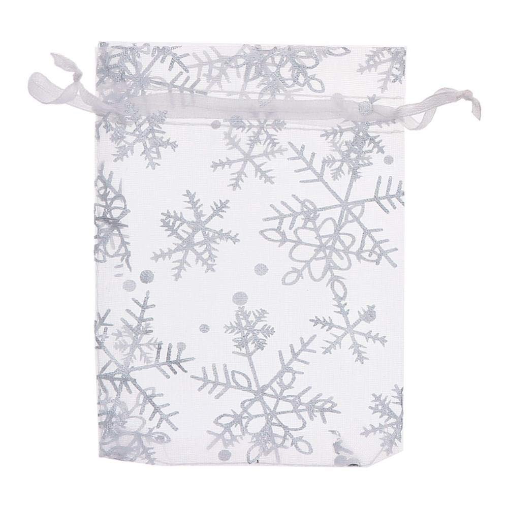 100Pcs/Pack Snowflake Jewelry Packing Drawable Christmas Organza Bag Wedding Gift Bags Pouches Package (3.5x4.5'' (9x12cm))