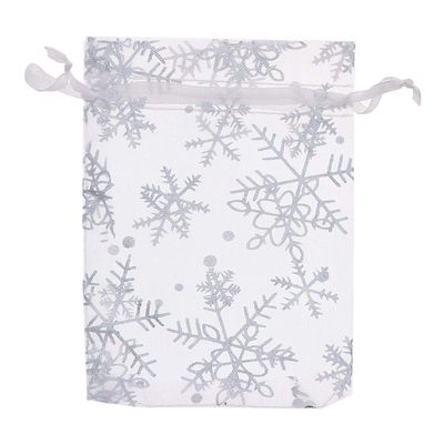 100Pcs/Pack Snowflake Jewelry Packing Drawable Christmas Organza Bag Wedding Gift Bags Pouches Package (2.76x3.54"7x9cm))