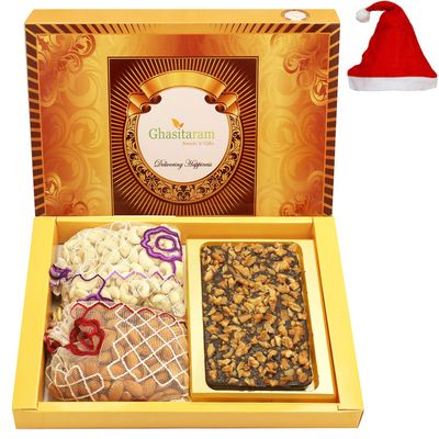 Ghasitaram Gifts Christmas Gifts Christmas Chocolates Big Box of Walnut Chocolate Bark 200 GMS, Almonds 200 GMS and Cashews 200 GMS Pouch