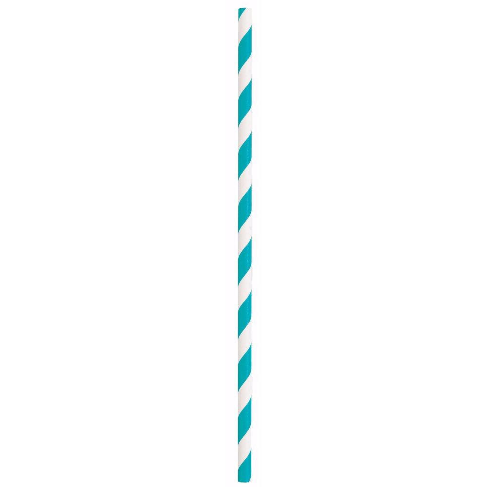 Unique Caribbean Teal Striped Paper Straws, (10 Count) - Eye-Catching & Eco-Friendly Party Straws to Elevate a Event