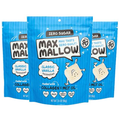 Max Mallow Sugar Free Marshmallows - Keto Friendly, Perfect for S'mores, Hot Chocolate, and Baking with Zero Sugar Snacks, Smores Mct Oil Zero Sugar Marshmellow Marshmallow Classic Vanilla, 3 Pack