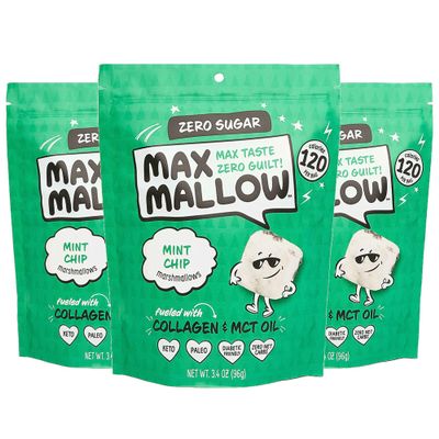 Max Mallow Sugar Free Marshmallows - Keto Friendly, Perfect for S'mores, Hot Chocolate, and Baking with Zero Sugar Snacks, Smores Mct Oil Zero Sugar Marshmellow Marshmallow Mint Chip, 3 Pack