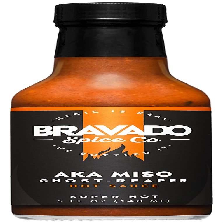 Aka Miso Ghost Reaper Hot Sauce By Bravado Spice FEATURED ON HOT ONES Gluten Free, Vegan, Low Carb, Paleo Hot Sauce All Natural 5 oz Hot Sauce Bottle Award Winning Gourmet Hot Sauce