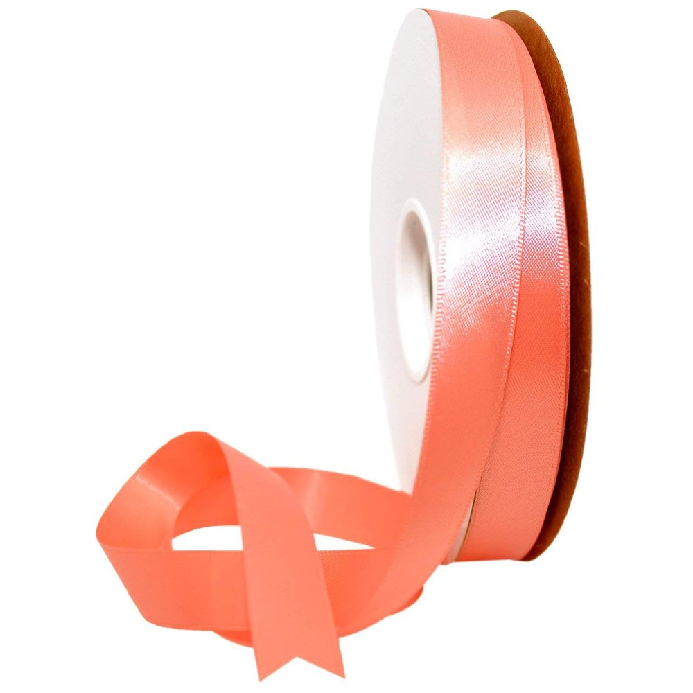 Morex Ribbon 08816/50-238 Double Face Satin Ribbon 3/8" X 50 YD Light Coral Ribbon for Gift Wrapping, Birthday Gift Cards, Satin Dress for Women, Silk Ribbons for Crafts, Wedding Gifts for Couple