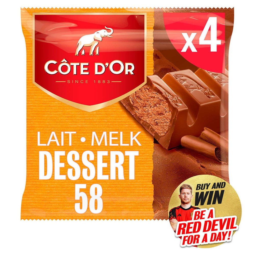 Cte D Or Belgian Chocolate | Milk Chocolate Bar Praline Dessert 58 4-Pack | Cte D'Or Chocolates | Belgian Chocolates Made In Belgium Cte D'Or | 6,3 Ounce Total