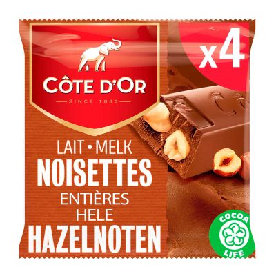 Cte D Or Belgian Chocolate | Milk Chocolate Bar Whole Hazelnuts 4-Pack | Cte D'Or Chocolates | Belgian Chocolates Made In Belgium Cte D'Or | 6,3 Ounce Total