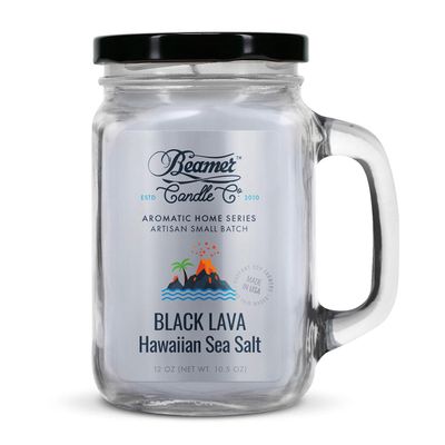 Black Lava Hawaiian Sea Salt  Strong Scent Candle with Sea Salt, Jasmine & Rosewater  90 Hour Burn  12oz Mason Jar  Made in USA  Beamer Candle Co.