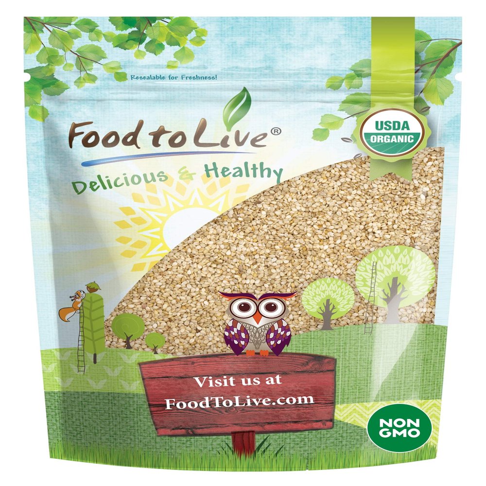 Food to Live Organic Unhulled Sesame Seeds, 2 Pounds Non-GMO, Whole Natural Raw White Sesame Seeds, Kosher, Vegan, Bulk, Rich in Dietary Fiber, Protein, & Iron. Crunchy Texture. Great for Baking.
