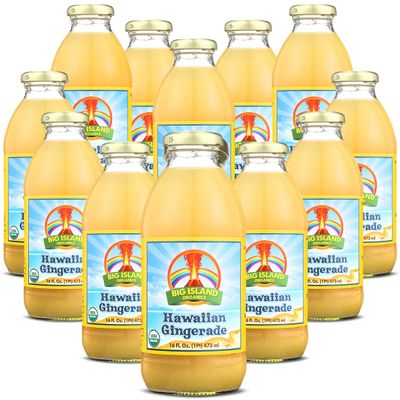 Big Island Organics Hawaiian Gingerade Made with 100% USDA Organic Ginger Juice & Lemon Juice Natural Remedy with Fresh Ginger Juice 16 oz (12 pack)