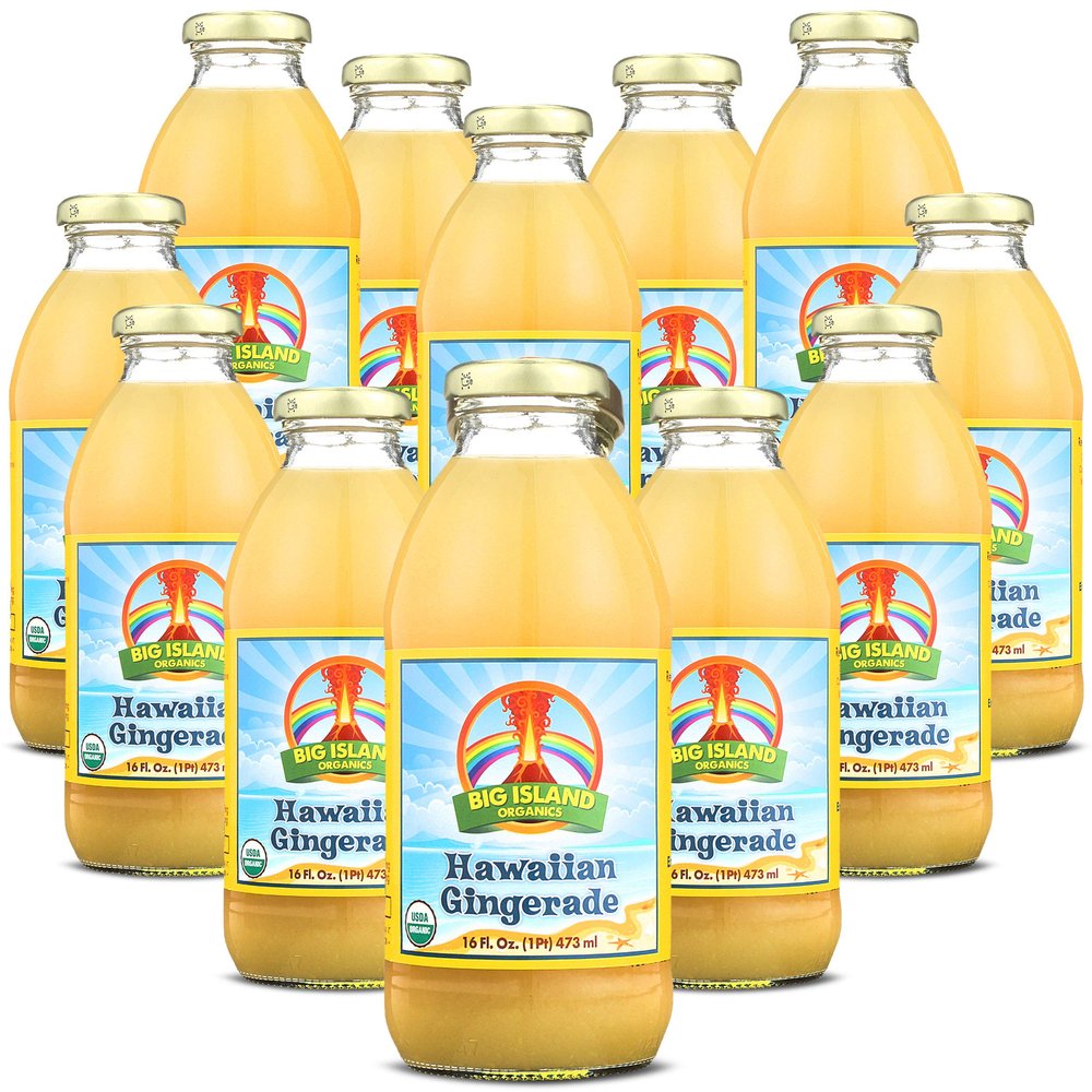 Big Island Organics Hawaiian Gingerade Made with 100% USDA Organic Ginger Juice & Lemon Juice Natural Remedy with Fresh Ginger Juice 16 oz (12 pack)