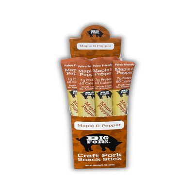 Big Fork Maple & Pepper Pork Snack Sticks  Small-Batch, Hickory-Smoked Meat Sticks | 100% Berkshire Pork with Real Maple & Black Pepper | Keto, Paleo, Gluten-Free, High-Protein Snack | 20 Count (1 oz Each)