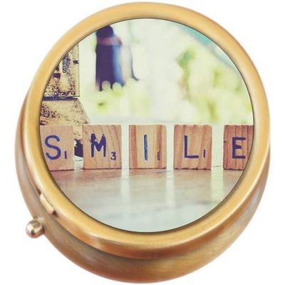 Smile Scrabble Brass Round Pill Box