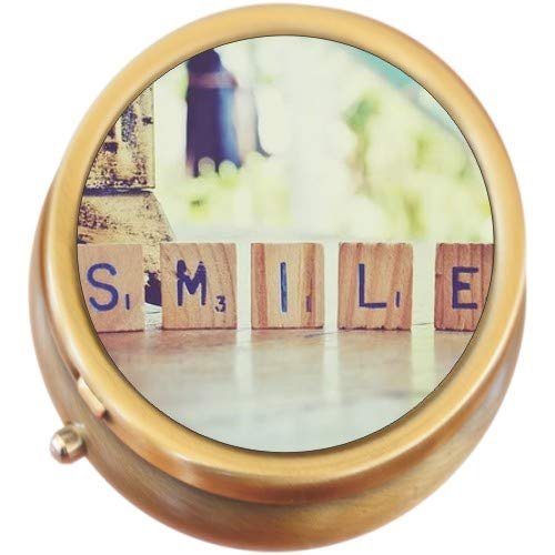 Smile Scrabble Brass Round Pill Box