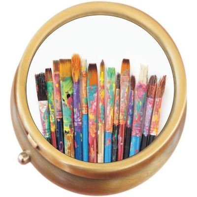 Artist Paintbrushes Paint Brass Round Pill Box