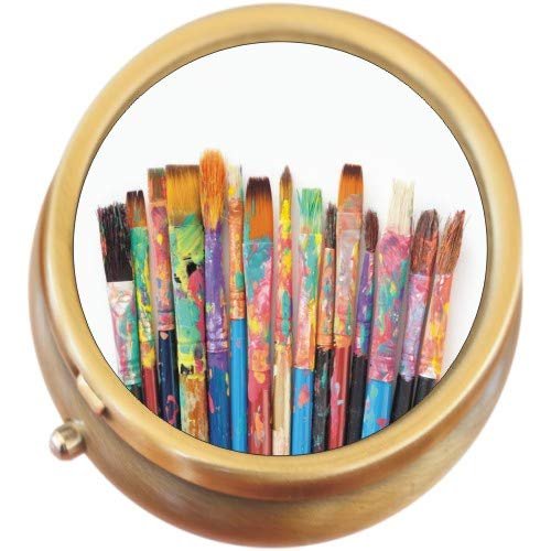 Artist Paintbrushes Paint Brass Round Pill Box