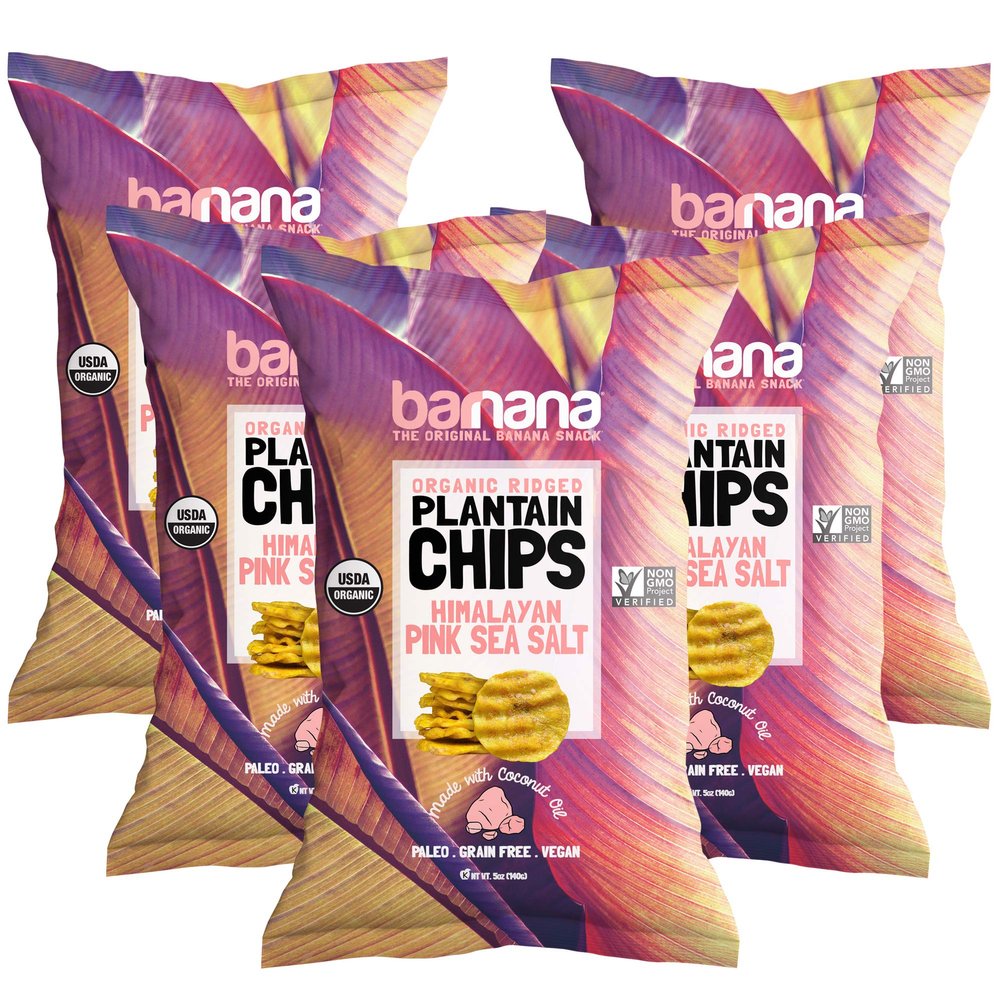 Barnana Organic Plantain Chips - Himalayan Pink Salt - 5 Ounce, 5 Pack Plantains - Salty, Crunchy, Thick Sliced Snack - Best Chip For Your Everyday Life - Cooked in Premium Coconut Oil