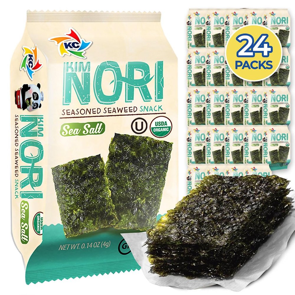 KIMNORI Seasoned Seaweed Snacks Sheets  Organic Sea Salt Flavor 24 Individual Packs Roasted Crispy Premium 100% Natural Laver Kim Nori 4g 0.14 Ounce