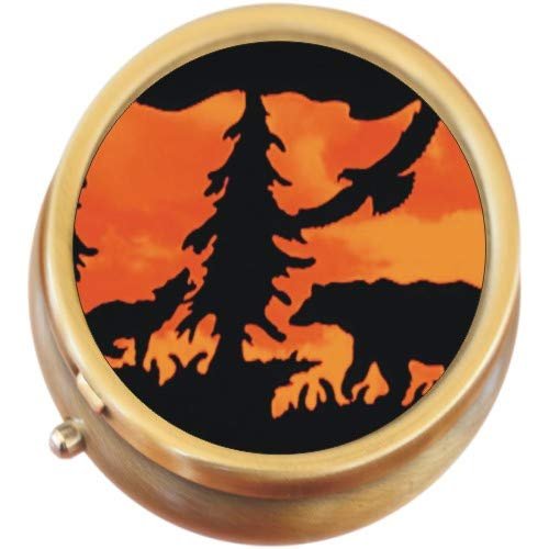 Bear Wolf Eagle Brass Round Pill Box