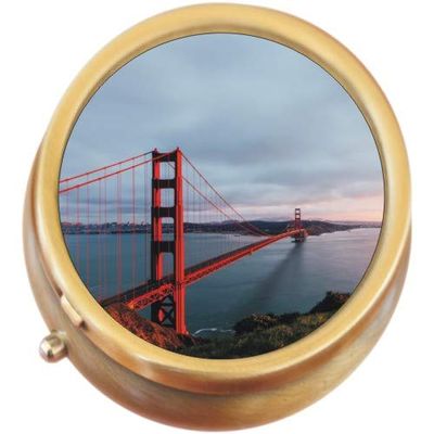 Golden Gate Bridge Brass Round Pill Box