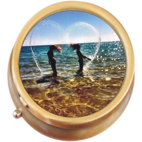 Beach Love Brass Round Pill Box
