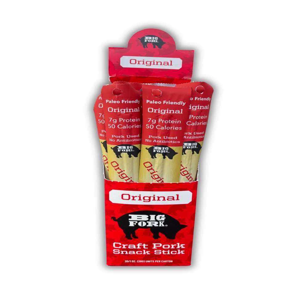 Big Fork Original Pork Snack Sticks  Small Batch, Hickory-Smoked Meat Sticks | 100% Berkshire Pork | Keto, Paleo, Gluten-Free, High-Protein Snack | 20 Count (1 oz Each)