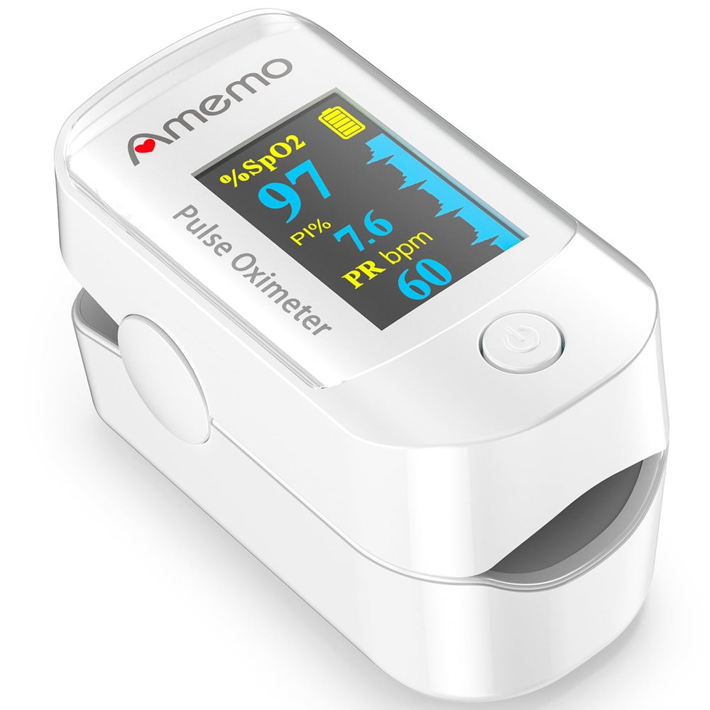 Pulse Oximeter, OLED Display Oxygen Monitor Fingertip, Blood Oxygen Saturation Monitor (SpO2) with Carrying Case, Batteries and Lanyard