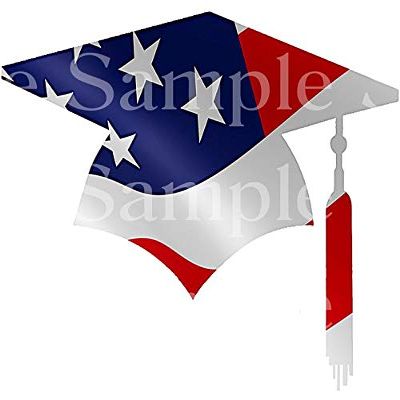 1/2 Sheet - Patriotic Graduation Cap Birthday - D24517 - 2D Edible Cake Cupcake Party Topper