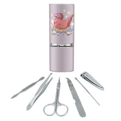 Feathered Tyrannosaurus Rex Dinosaur Nesting With Babies Stainless Steel Manicure Pedicure Grooming Beauty Care Travel Kit