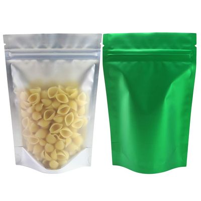 100pcs Frosted Clear Window Stand Up Colored Metallic Foil Resealable Zipper Seal Bags (Green, Standup | 10.5oz)
