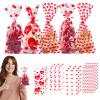 Biubee 160Pcs 10.6''x5'' Valentine Cellophane Bags- 4 Assorted Styles Valentines Favor Treat Gift Goodie Cello Bags Clear with 160pcs Twist Ties for Valentines Party Kids Class Supplies Candy Cookies view 1