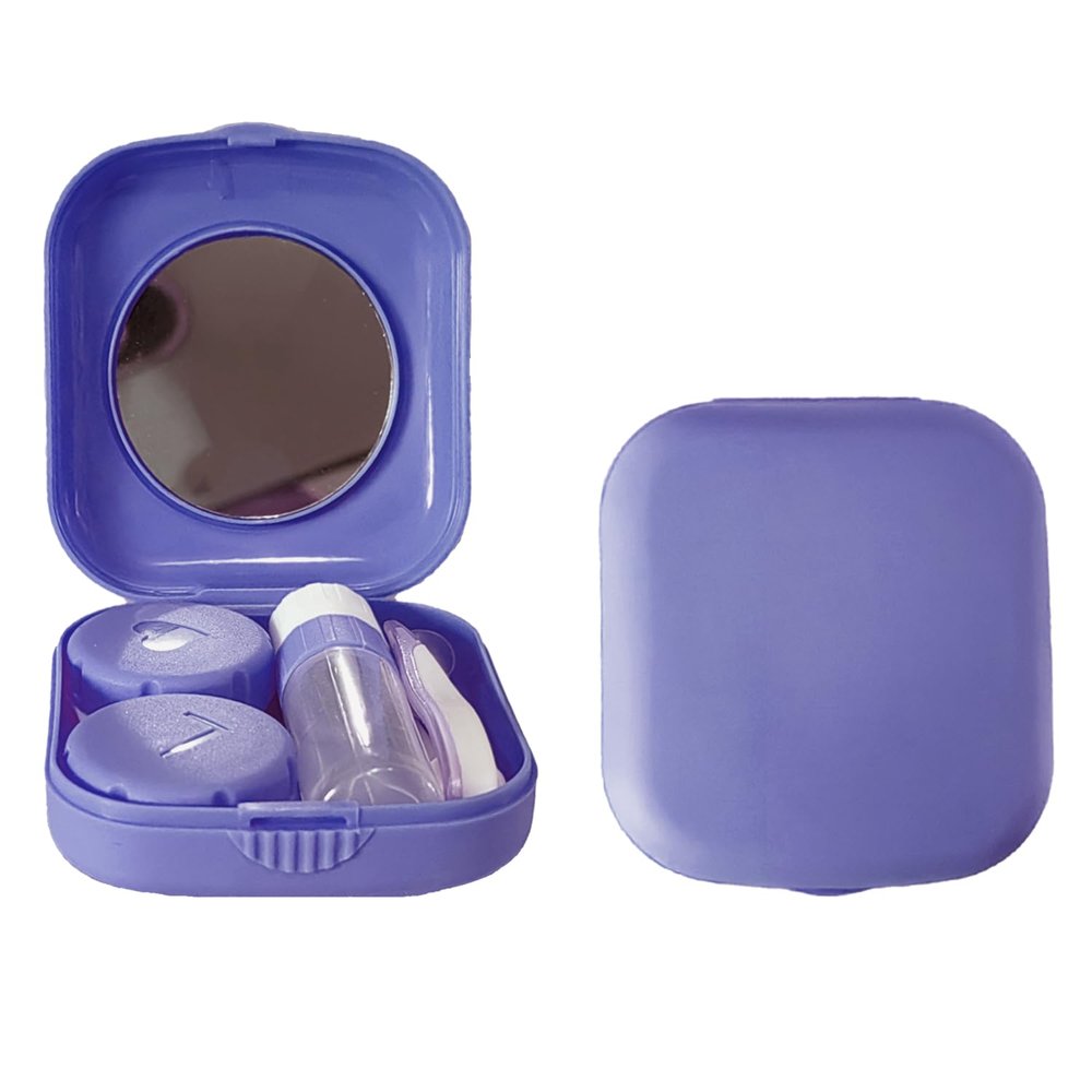 Erewa Contact Lens Case, 2 Pack Portable Contact Lens Box Kit with Mirror, Compact Soak Storage Kit for Travel (Purple)