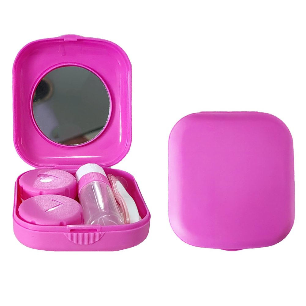 Erewa Contact Lens Case, 2 Pack Portable Contact Lens Box Kit with Mirror, Compact Soak Storage Kit for Travel (Rose Red)